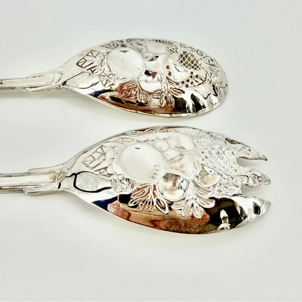 Vintage Ornate Silver Plate 4pc Serving Set - Pasta & Salad - Freshly Polished!